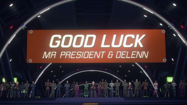 Ein Banner "Good Luck Mr President & Delenn"